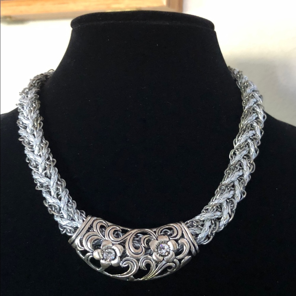 “Silver Springs” Elegant 2 tone Silver Floral Statement Necklace - Picture 2 of 11